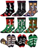Haysandy 6 Pairs Billiards Pool Accessories Funny Saying Crew Socks for Men Novelty Gifts Cotton Breathable Athletic Hosiery for Birthday Father's Day Pool Players Billiards Lovers