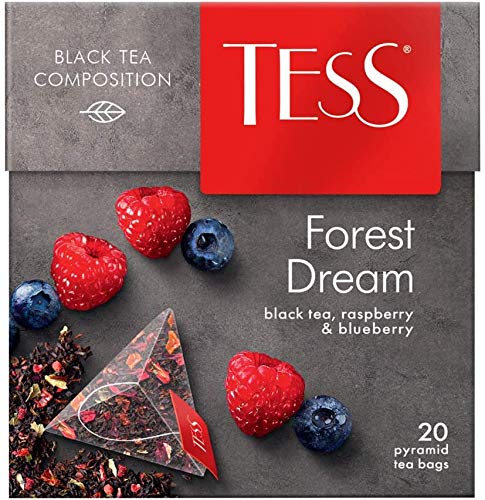 Tess Forest Dream Black Tea Composition Raspberry and Blueberry Leaf Tea in 20 Pyramid Sachets