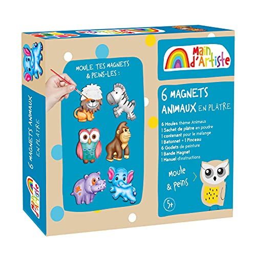 MAIN D'ARTISTE - Kit de Création de Magnets Animaux - Loisir Créatif - 730203 - Moulage - Peinture - Platre - Frigo - Créativité - Activités Manuelles - Kit Complet...