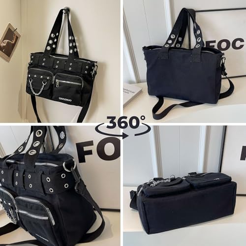 Bolso Tote para mujer estilo Y2K Makukke en lienzo negro miniatura 6