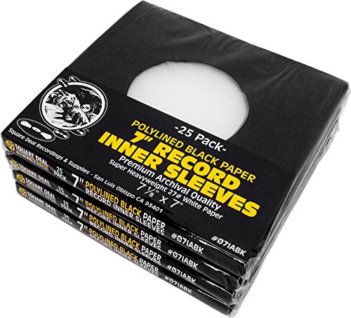 (100) Super Heavyweight Polylined Black Paper Inner Sleeves for 7" Records - Archival Quality, Acid-Free, Static-Free - Premium Protection