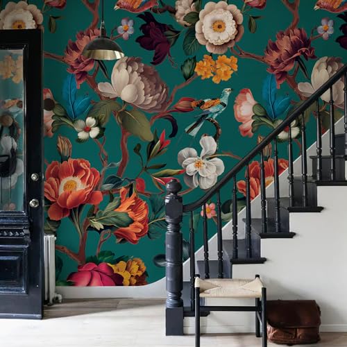 Zeeko Vintage Floral Wallpaper Peel and Stick Large Blue Flower Wall Murals for Bedroom TV Background Wall Paintings Art Deco 148" W x 98" H by Zeeko - Image 2