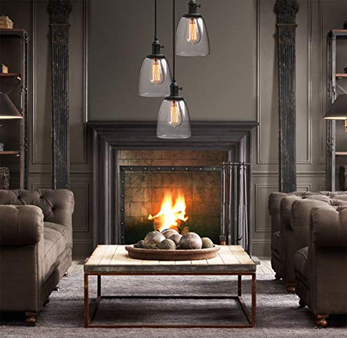 Image of Phansthy Industrial Pendant Ceiling Light Black Finished Chandeliers Light with 5.7 Inches Oval Glass Shade