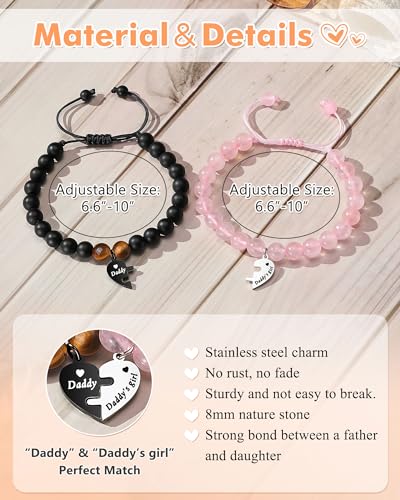 Father Daughter Matching Heart Bracelets- Fathers' Day, Birthday, Back to School, Christmas Gifts4