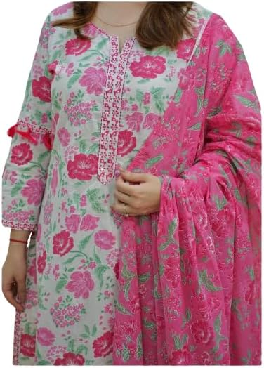 Indian desigener Cotton pink v neck straight cut kurti and afghani pant(salwar) with dupatta set casual wear kurti