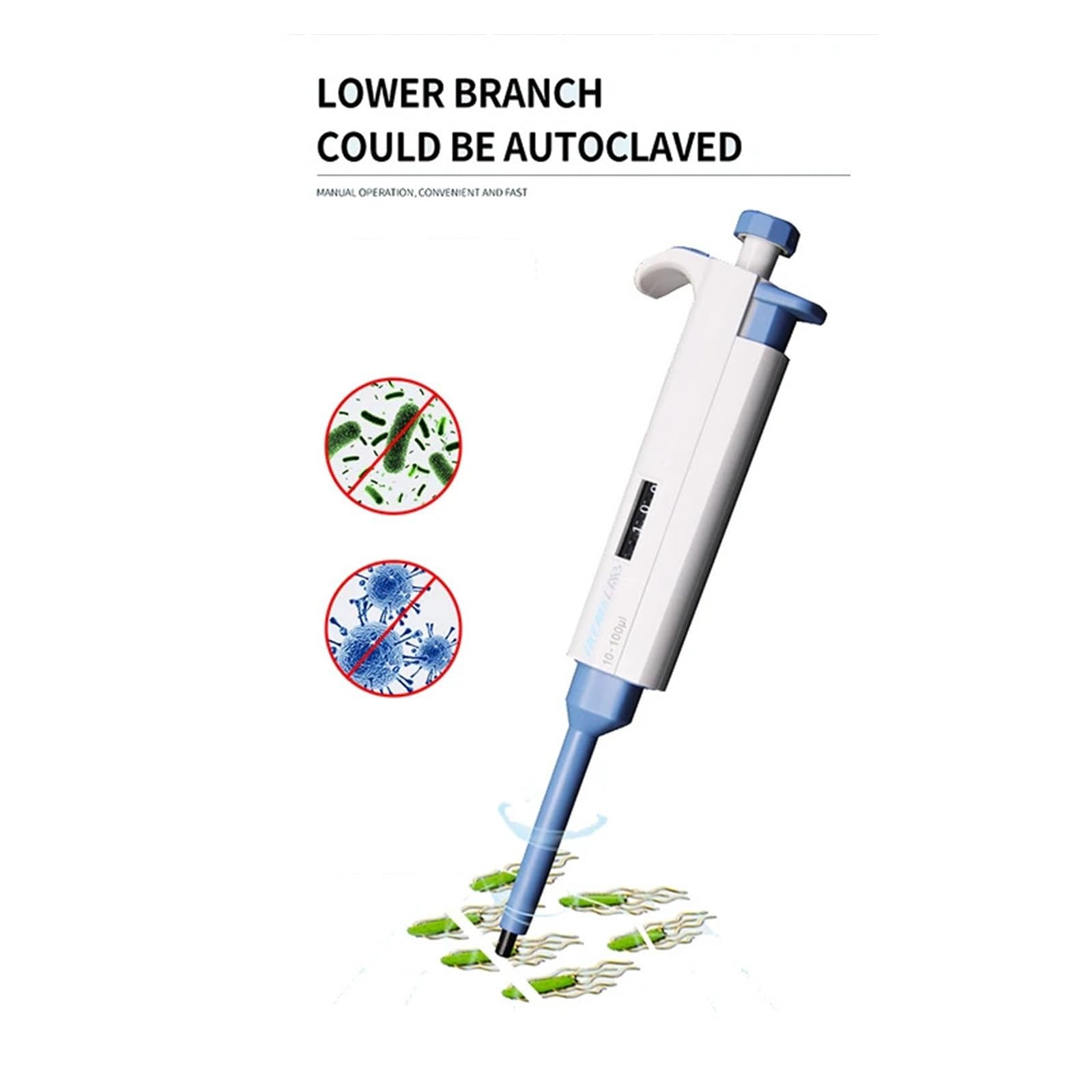 Pipeta de laboratorio 0,1-10 ml Pipeta de un solo canal Manual ajustable micropipeta Digital equipo de laboratorio Pipetas Ajuste de volumen preciso(1-10ml)