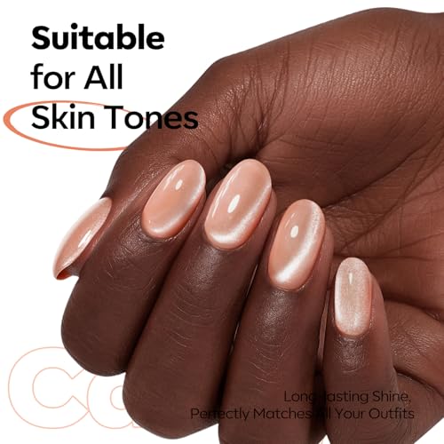 Image of modelones Nude Cat Eye Gel Nail Polish Nude Gel Polish Jelly Glass with Magnet Holographic Glitter Shimmer Translucent Sheer Color Magnetic Nail Polish 15 ML