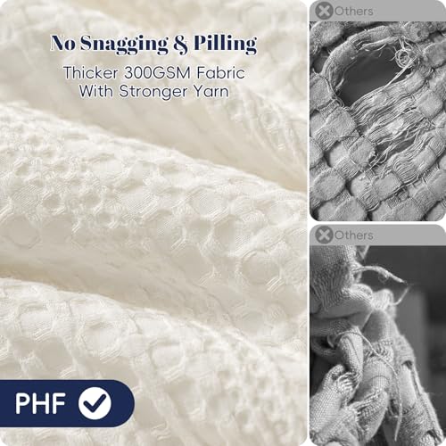 Image of PHF Soft Waffle Comforter Set Queen Size- Comfy Breathable Waffle Weave Comforter with 2 Pillow Shams, 3 Pieces Less Snagging Lightweight Textured Bedding Set for All Season, Cream