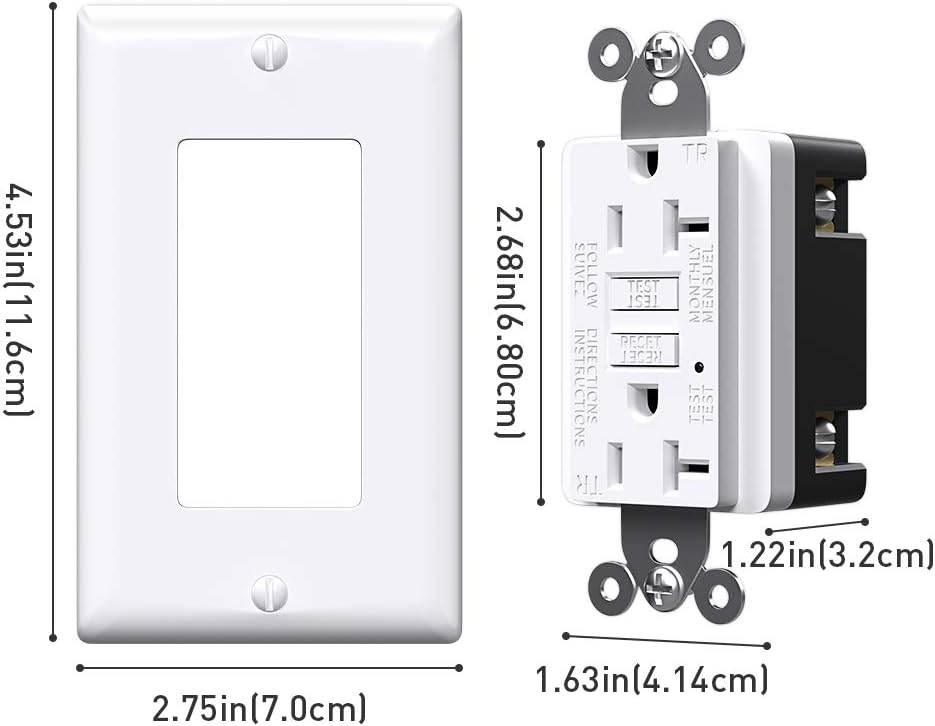 Best Deal White GFCI Outlet, Receptacle GFCI, 20 Amp GFCI Outlet, Self-Test Ground Fault Circuit Interrupter with Wall Plate, Outdoor & Indoor, 6-PACK, ETL Listed, Tamper-Resistant GFI Outlets