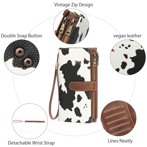 Image of GOIACII Large Wallet for Women Leather Wristlet Cow Print