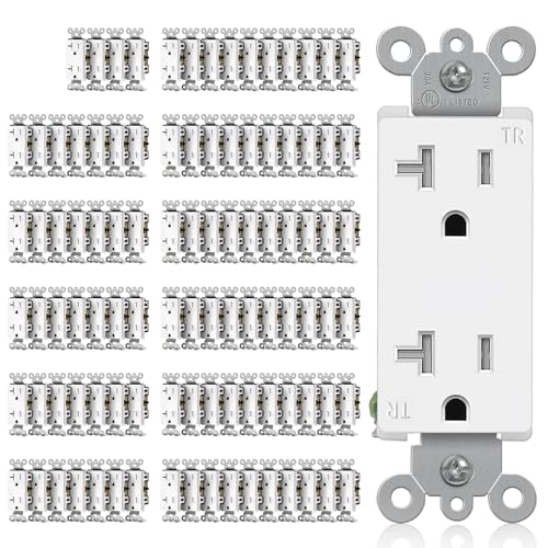 Image of CML 20 Amp Decorator Receptacle Outlet with Tamper Resistant (TR), 100 Pack Standard Electrical Wall Outlets, 20A /125V, UL Listed, White