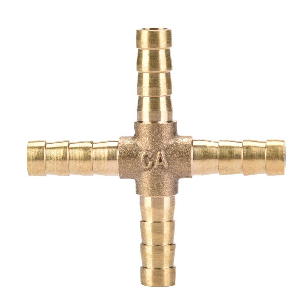 Jelquix 5pcs 4 Way Brass Cross Fittings Durable Barbed Connectors for Air Water Oil Gas Fuel Tubing 6/8/10/12mm (6mm)