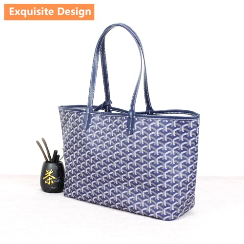 Women's Fashion Tote Bag & Wallet Set - Durable Vegan Leather Designer Handbag, Scratch-Resistant & Easy-to-Clean, Perfect for Travel, Shopping, Beach & Camping, Blue, Large2