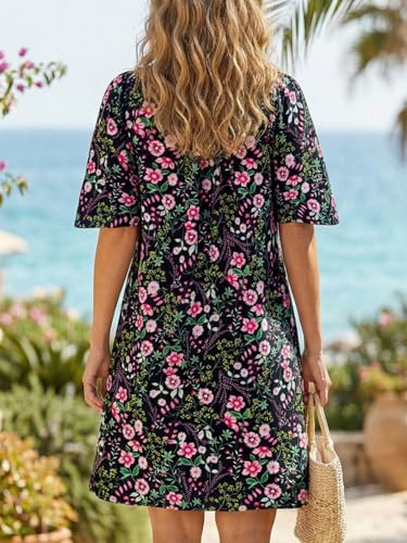 Image of Wenrine Womens Flutter Short Sleeve Mini Dress Casual V Neck Loose Flowy Summer Dresses