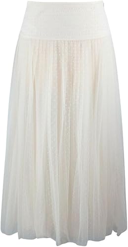 Dior Falda Midi de Tul a Lunares Plisada en Color Crudo Segunda Mano