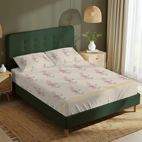 Image of Urban Space Serene 100% Cotton Bedsheet for Double Bed, Floral Queen Size Bed Sheet with 2 Pillow Covers (88 x 100 Inches, Vintage Rose Soft Brown)