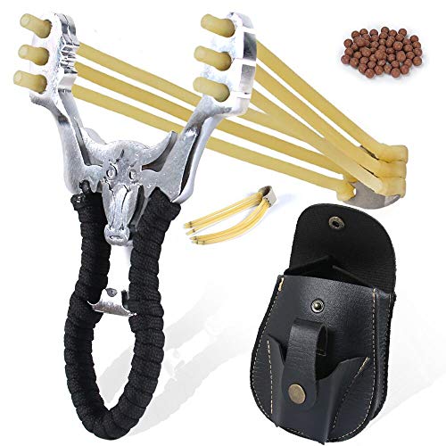 VLIKE Catapult Slingshot 2 in 1 Leather Slingshot Pouch Catapult Ball Ammo Pouch Set Outdoor Hunting Stainless Steel Slingshots, Slingshot Holder Belt Holster Waist Bag