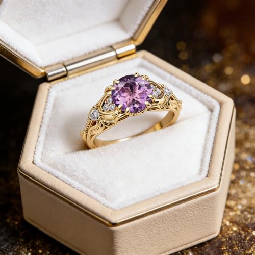 Image of Gemstone Vintage Rings for Women s925 Sterling Silver Round Cut 1.0 Carat Gemstone with Moissanite Promise Engagement Anniversary Ring for Her