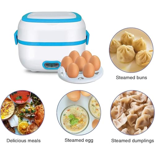 Image of Electric Lunch Box 3-in-1 Food Heater, Cooker & Steamer | Portable Stainless Steel Lunch Box with Removable Bowls | Leakproof & Easy to Clean Ideal for Office Home & Travel (1 Set)