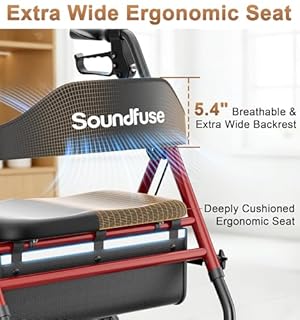 SOUNDFUSE Bariatric Walker for Seniors with Extra Wide Seat, 500lb Heavy Duty Rollator Walker, Handle & Seat Height Adjustable, Foldable Rolling Walkers with 8" All-Terrain Wheels