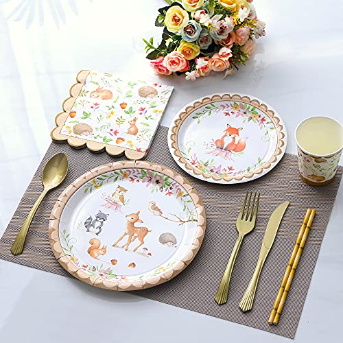 Woodland Creatures Party Supplies – Serves 16 - Includes Woodland Baby Shower Plates Cups Napkins Straws Baby Shower Decorations Boy Girl Fox Birthday Wild One Forest Animal Theme Parties #TOP2