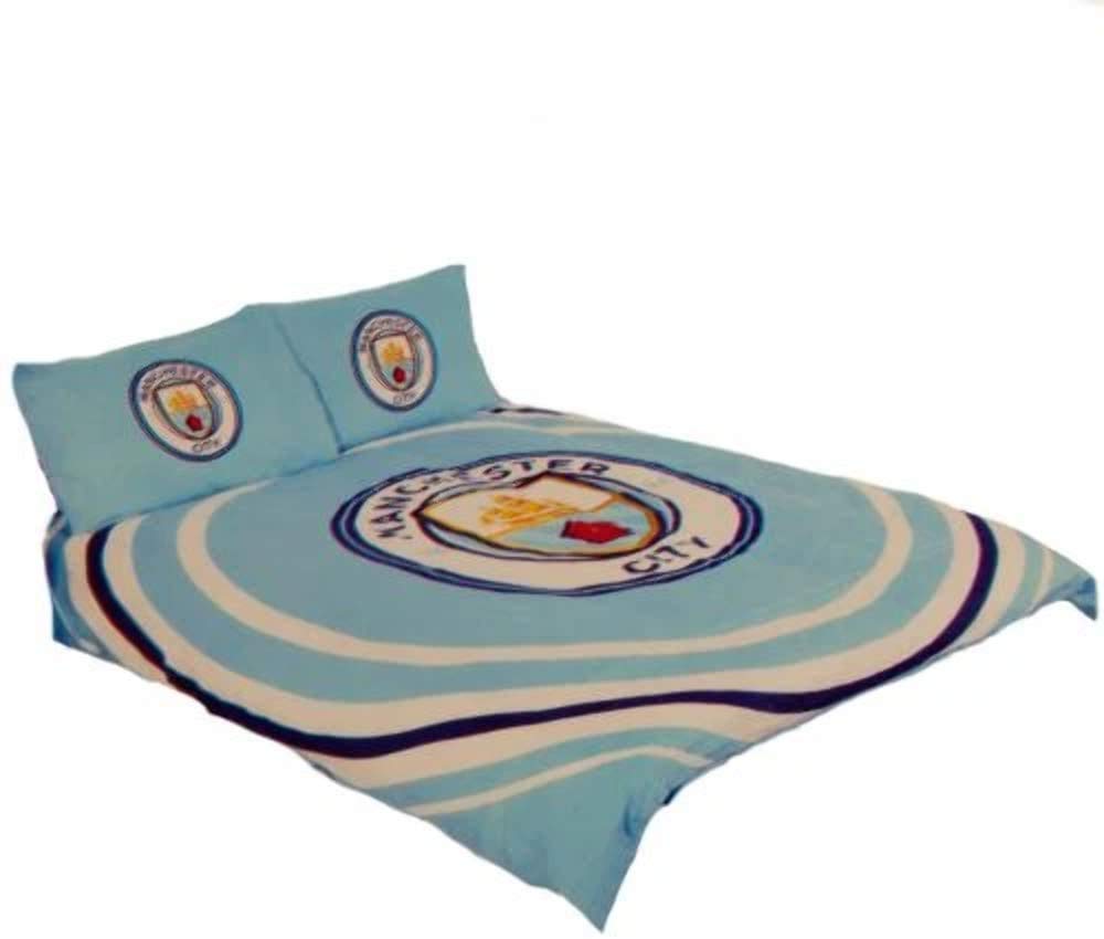 Manchester City Blue Fc Official Double Duvet And Pillowcase Set Pulse Design (Double) (Blue)