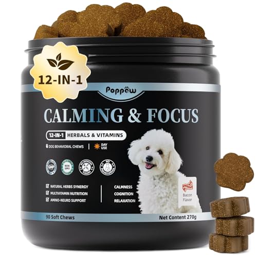 Image of Calming Chews for Dogs - 12-in-1 Dog Calming Treats with Herbal & Vitamins, Relaxation, Focus & Behavior Support for Anxiety, Separation, Barking, Travel, Stress, Upgraded Bacon Flavor, 90 Ct