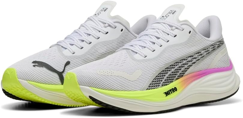 PUMA Men's Velocity Nitro 3 Running Shoes Sneaker, White/Pure Magenta/Yellow Alert, 12.5