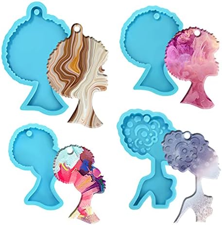 Miniatura 4 de DANZOO 4 paquetes de moldes de resina de silicona, llavero afro femenino moldes de resina, cabeza de mujer africana, moldes de fundición de epoxi