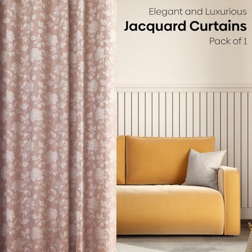 Image of haus & kinder Printed Jacquard Window Curtain 5 Feet Long Pack of 1 Window Curtain, 5 Feet Curtain for Window (Chateau Rose, Blush Nature Design 130x152 CM)
