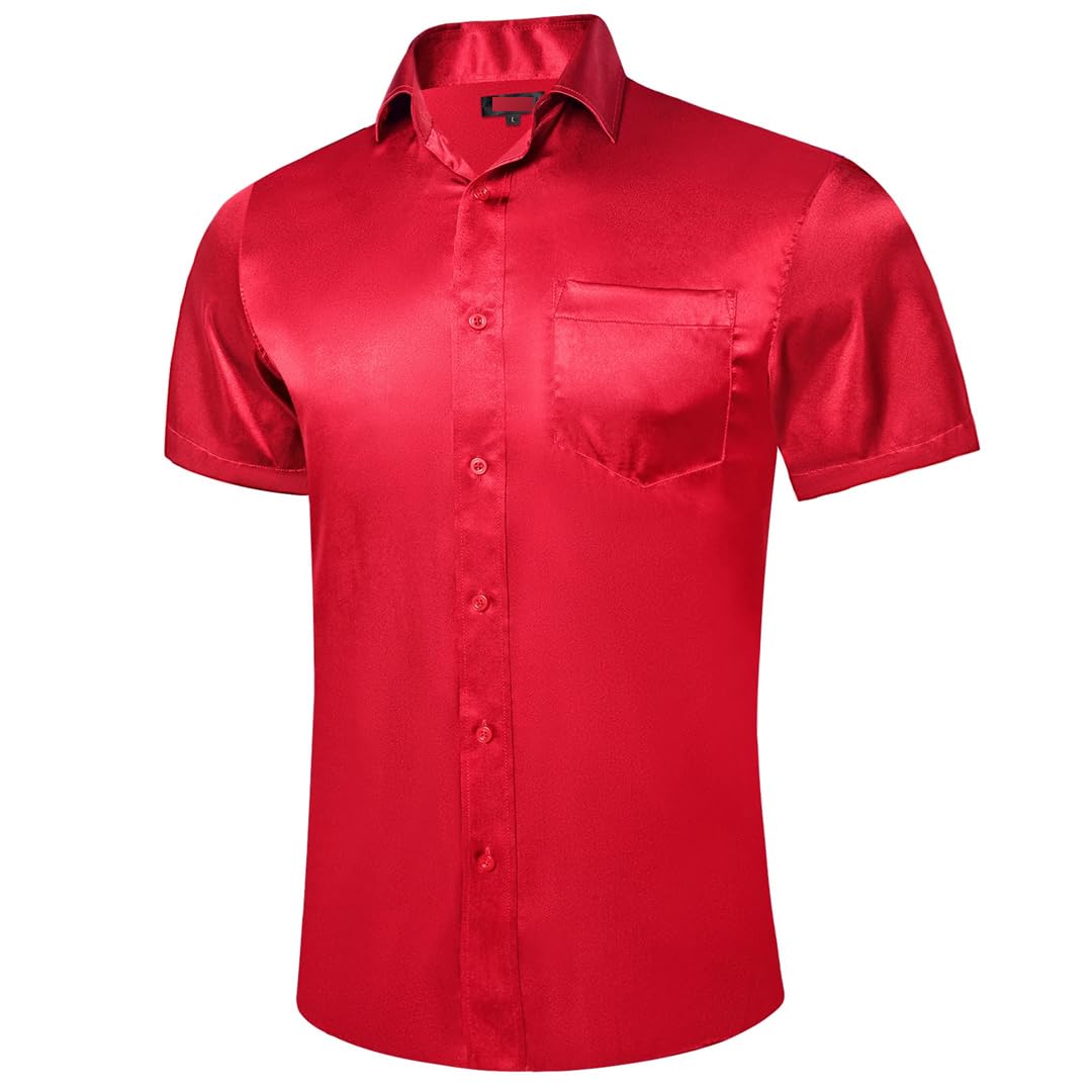Camisas de satén de manga corta para hombre, de verano, lisas, sociales, blusa