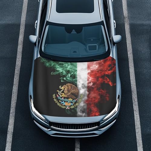 Image of Mexican Flag Car Hood Cover Protector Stretchable Car Hood Wrap Blankets Mexican Independence Day Decorations Automotive Exterior Accessories for Compact SUV Sedans Trucks Pickup