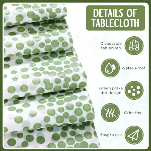 Image of Breling 8 Pack White and Sage Green Disposable Plastic Tablecloths and Satin Table Runner Set, 54 x 108 Inch Tablecloth, 12 x 108 Inch Table Runners for Wedding Graduation Birthday Baby Shower