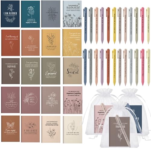 Image of Mooliwe 24 Pcs Positive Affirmation Gift Set Gratitude Notebooks with Pens Small Bags Motivational Encouragement Notepads Daily Affirmations Journal for Women Stress Relief Self Care (Soft)