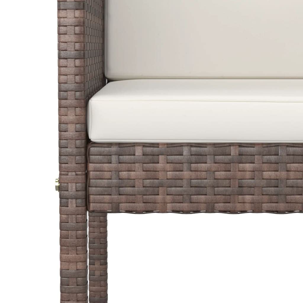 Juego de muebles de jardín de 5 piezas con cojines de ratán marrón, para terraza, balcón y jardín, sofá de exterior resistente a la intemperie con grupo de comedor, banco, taburetes y cómodos