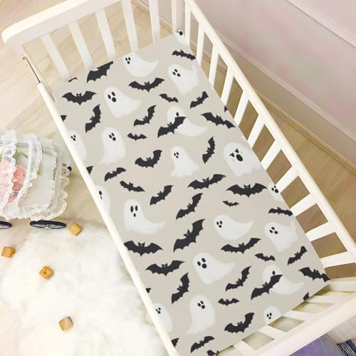 Image of Caikeny Fitted Crib Sheet for Boys Girls Halloween Ghosts Vintage Bat Baby Crib Sheets Bassinet Sheets Crib Mattress Bed Sheets for Toddler Newborn Infant 27 x 39 in