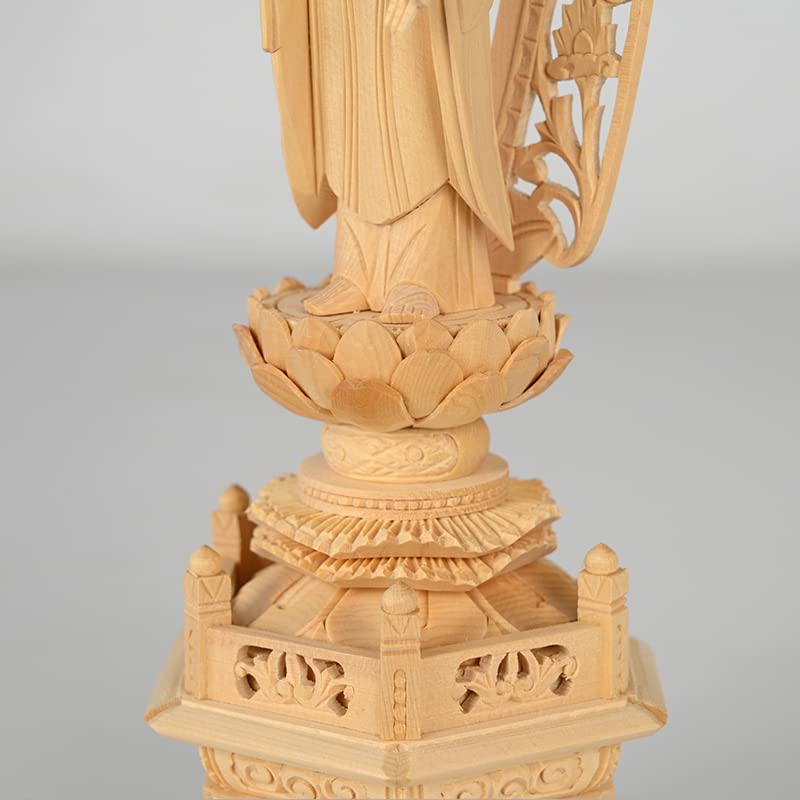 仏像 阿弥陀如来立像 高級 木彫り 時宗 ご本尊 大佛師 六角台座 ( 3.5