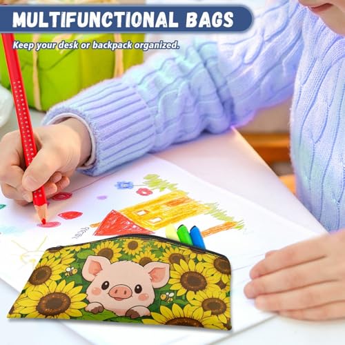 Image of Sunflower Pig Pencil Case Cute Pencil Pouch with Zipper Simple Design Pen Organizer for Toddlers Girls Cute Crayon Pouch for Painting Lesson