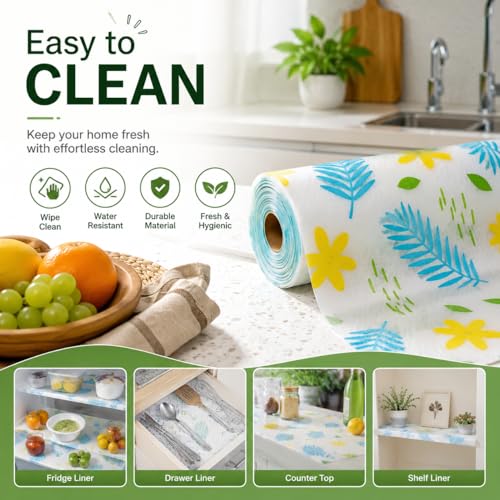 Image of Anti-Slip Kitchen Cabinet Drawer Shelf Mat Liner Sheets Waterproof Strong Table Mat EVA for Bathroom, Fridge Mat Textured Multipurpose Use (45 cm x 300 cm) (Yellow Flower)