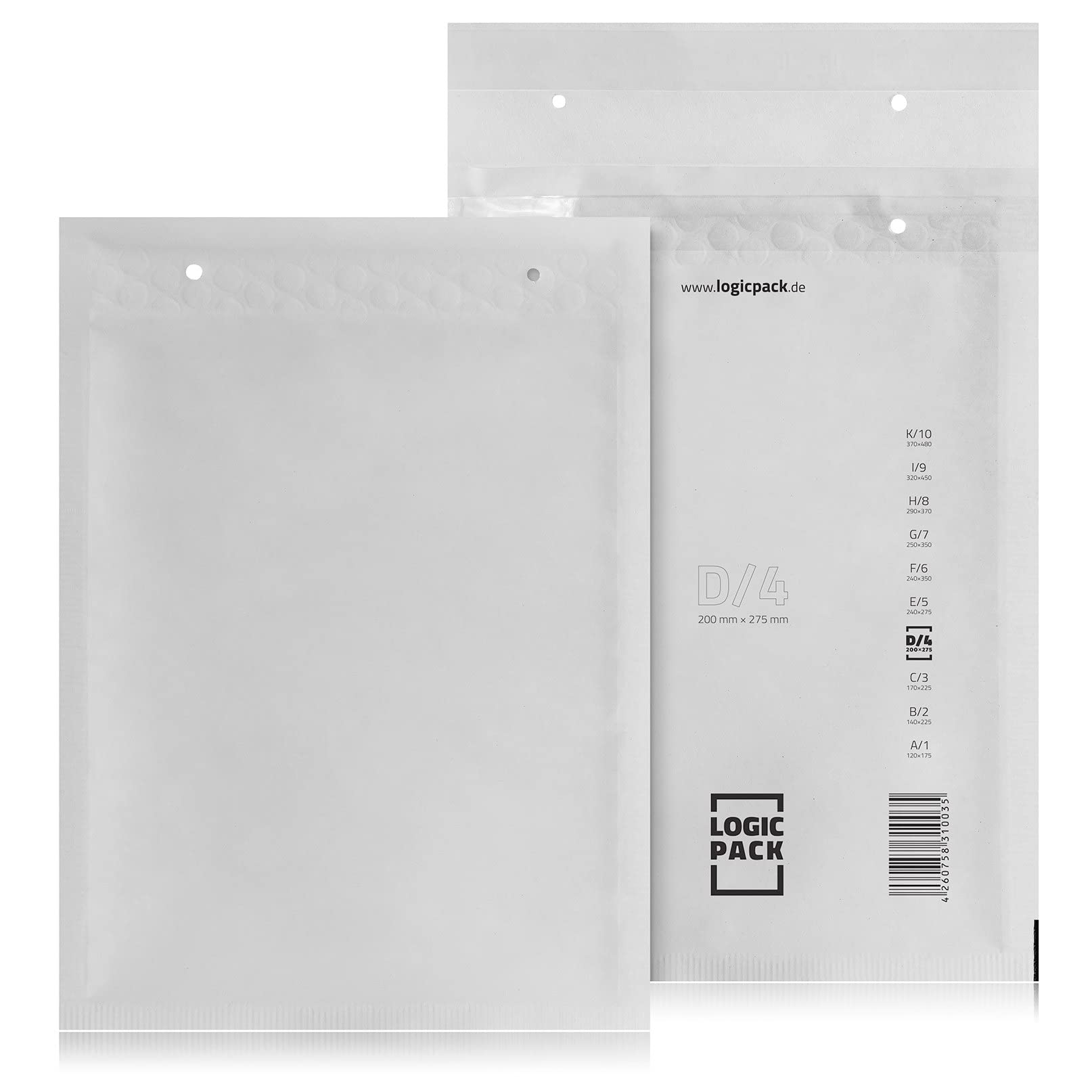 D4 100 St. Luftpolstertaschen Luftpolsterversandtaschen LOGIC PACK D/4 Weiß 200×275 Luftpolsterumschläge