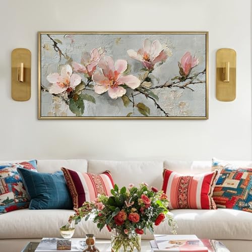 Image of PAPER PLANE DESIGN Big Size Wall Painting for Living Room Floral 2x4 Ft (A) | Long horizontal canvas for the wall above a sofa or bed, framed and ready to hang