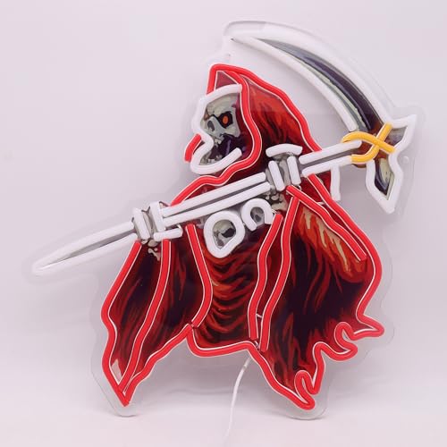 Image of Skull of the Reaper LED Neon Sign USB Powered for Wall Decor, Horror Neon Night Light Sign Dimmable for Room Party Decor Halloween Birthday Gifts