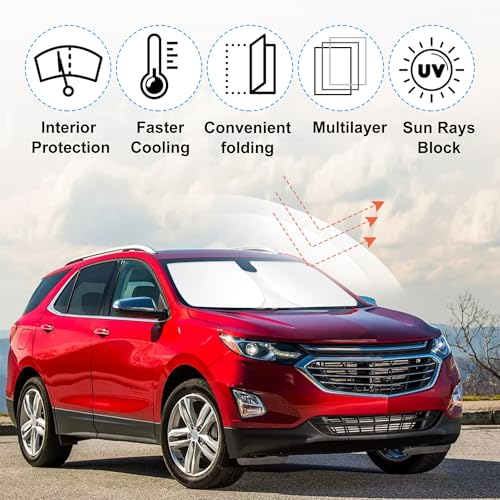 Image of Windshield Sun Shade for 2018-2026 Chevrolet Equinox Accessories | Full covered for windshield, Foldable & Durable, Block UV Rays, Reduce Heat, Easy to install, Keep Car Cooler