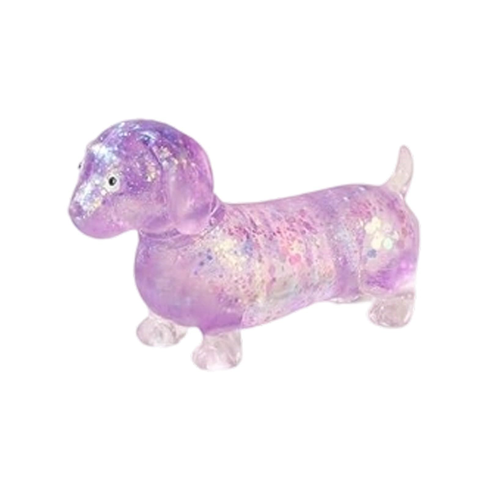 Dachshund Stress Toy Glitter Sausage Dog Fidget Squeeze Soft Antistress Sensory Squishy Flexible Calming for Kids, Teens, Young, Adults, Office, Workers Students Study Break (Purple)