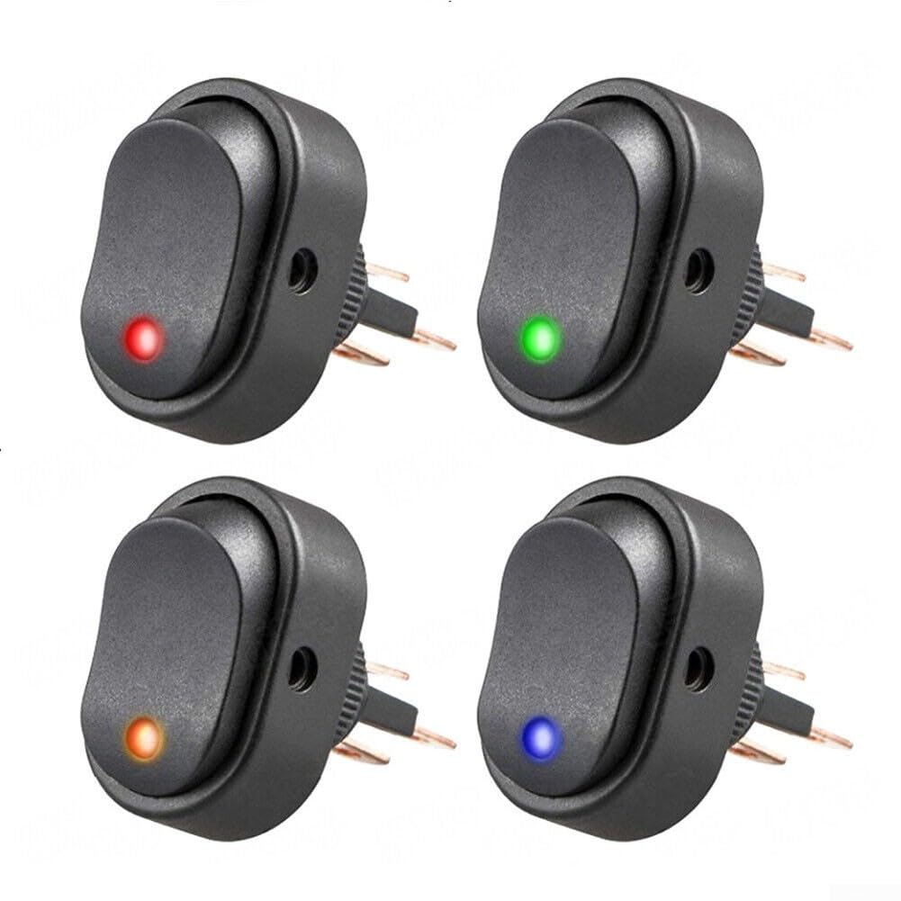 4 interruptores de palanca basculantes LED resistentes de 12 V 30 A, interruptor impermeable de encendido/apagado para automóvil, barco, motor, color rojo, verde, azul, amarillo, paquete de 4 unidades