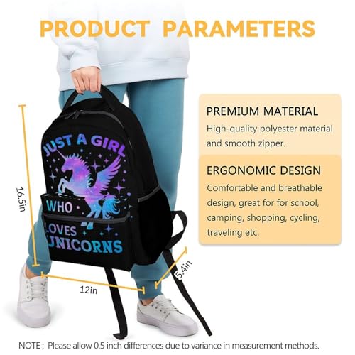 Unicorn Backpack for Girls & Women, 16 Inch Black Backpacks for School, Cute Lightweight Bookbag for Kids3