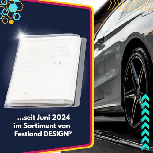 Festland DESIGN® 2 Stück Fahrzeugschein Hülle für KFZ Schein - 3-teilige transparente und passgenaue Hülle, Fahrzeugschein Mappe, PVC Ausweishülle für Zulassungsschein, Schutzhülle - Made in Germany