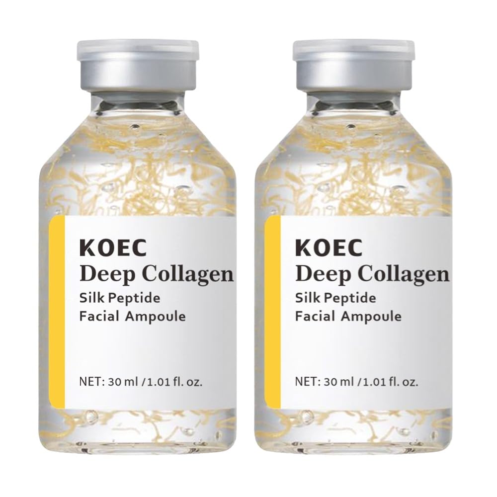 KOEC 2PCS Deep Collagen Silk Peptide Facial Ampoule Set Face Lifting Serum,Intensive Tightening & Smoothing & Hydrating,Non-Greasy,Gentle Formula