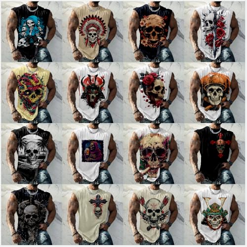 Mens Skull Tank Tops Summer 3D Printed Graphic Big and Tall Sleeveless Crew Neck Men's Muscle T-Shirts Cotton Top3