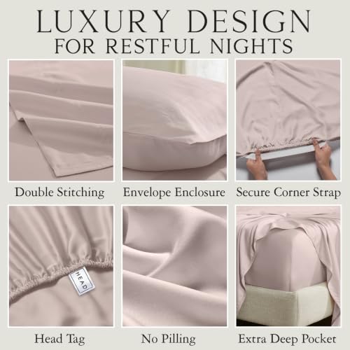 Image of KARISSA MAE Bamboo Viscose 34 inch Split Top King Size Sheet Set, FSC Certified | Single 34 inch Split Fitted Sheet | Sleep Number & Adjustable Bed | Cooling | 18 inch Deep Pocket w / Corner Straps [Dusty Rose]